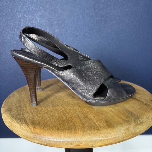 Donald J. Pliner Dark Silver Slingback Heels with Crisscross Straps, Size 11 - Picture 5 of 8